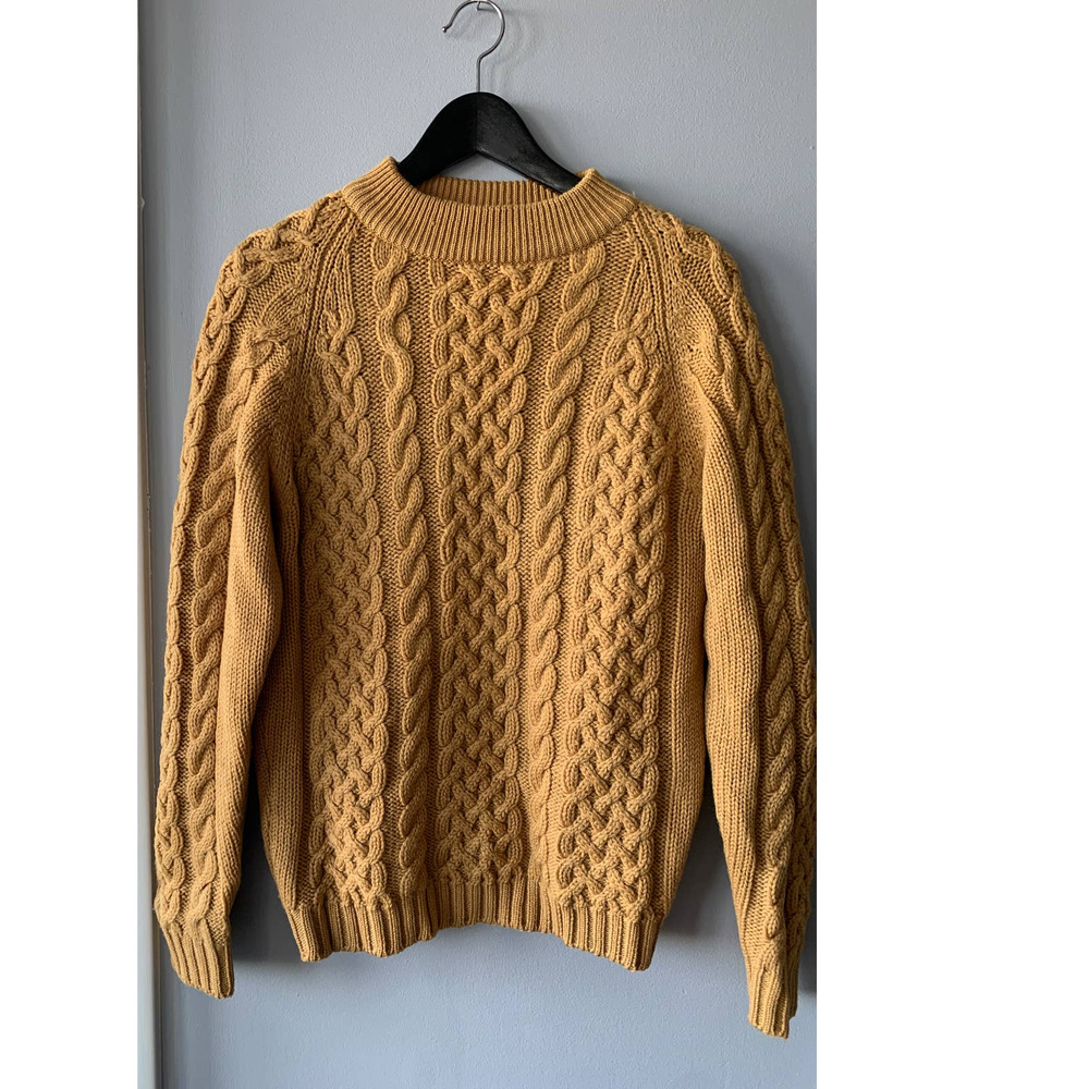 Vintage Gold Chunky Knit Vigin Wool Fisherman's Sweater Women's Small